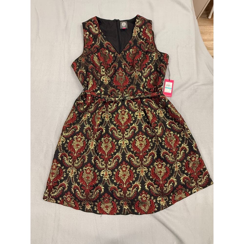 Vince Camuto Dress Womens 16 Multicolor Damask Jacquard Fit & Flare Cocktail NWT - Picture 2 of 10